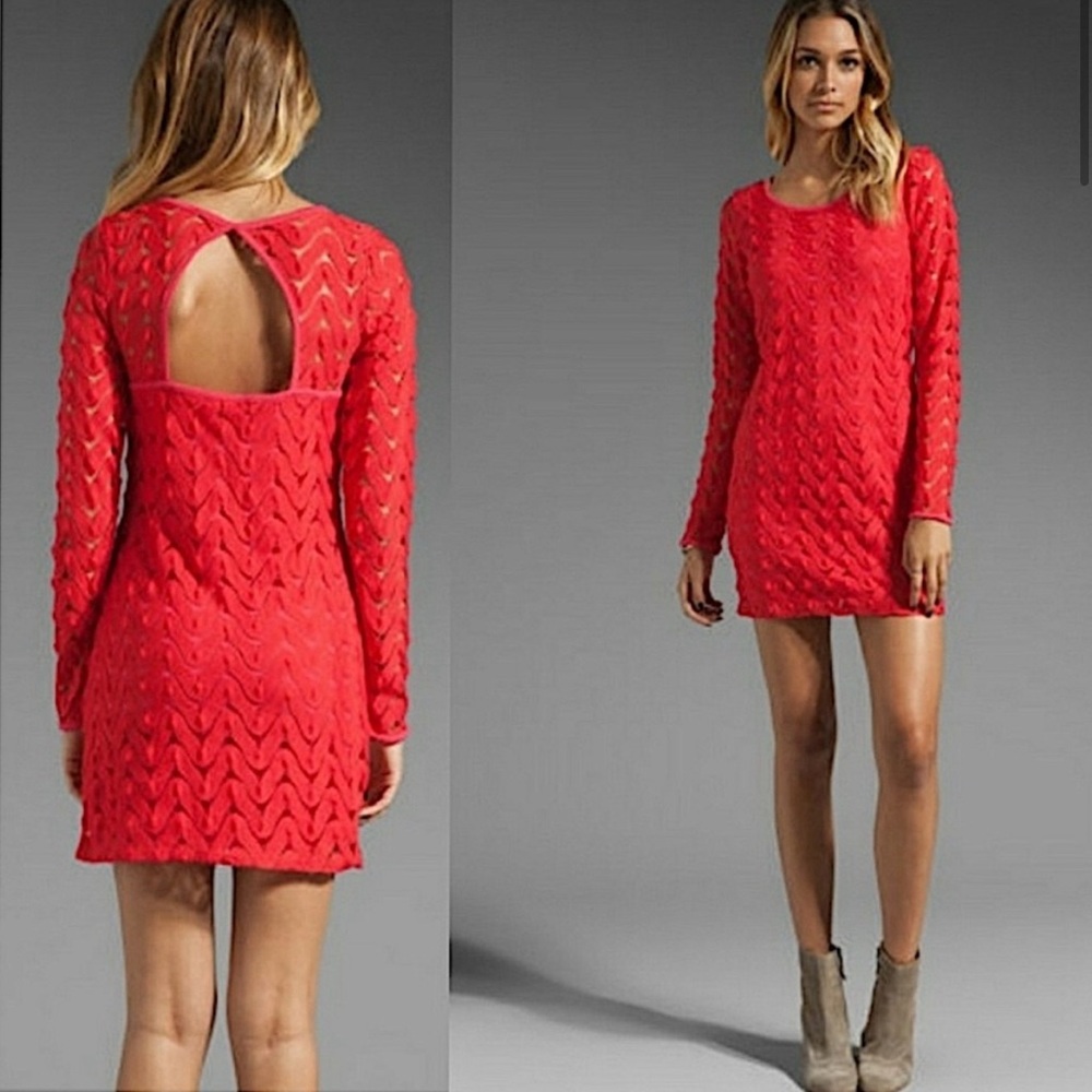 Red Ribbed Ruffled Mini Sweater Dress - Picture 2 of 9